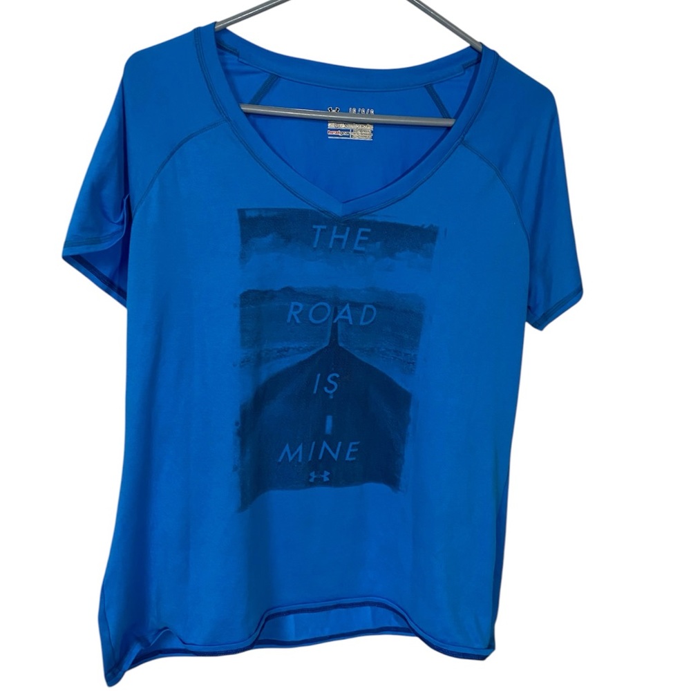 Under Armour Women’s Blue V-Neck Active Tee - The Road Is Mine Graphic